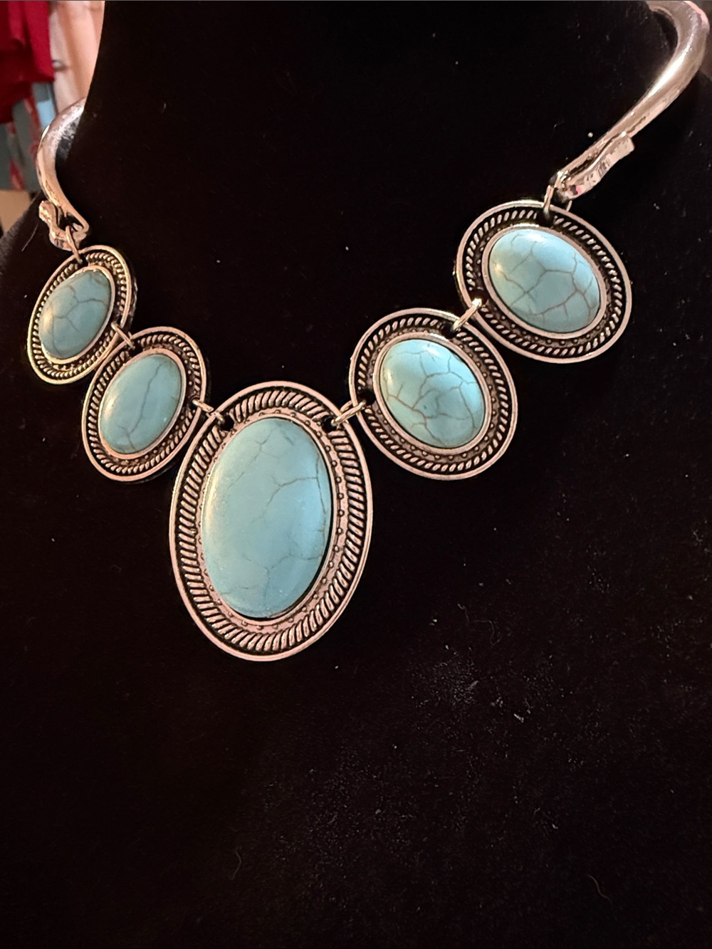 New Women’s 9” Turquoise Stone Statement Choker Necklace cabochons